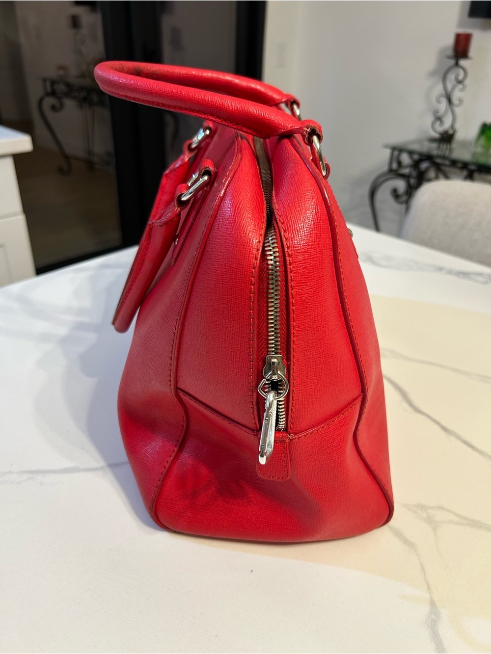 Furla Elena Satchel Saffiano Bright Red Leather Dome Satchel Top Handles READ - Picture 2 of 16